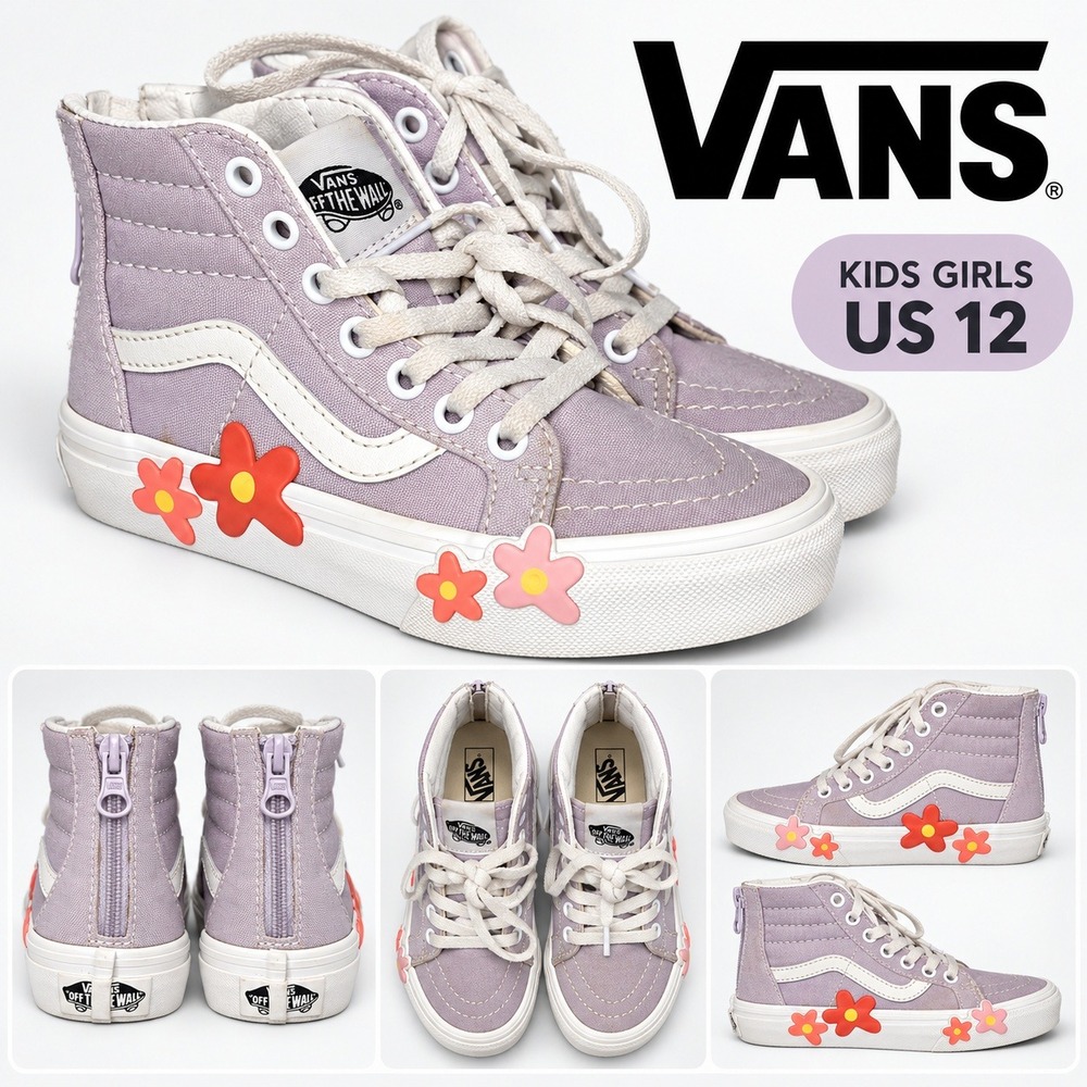 Vans Sk8-Hi Zip Kids Girls Lavender Purple Floral Flower High Top Sneakers 12.0
